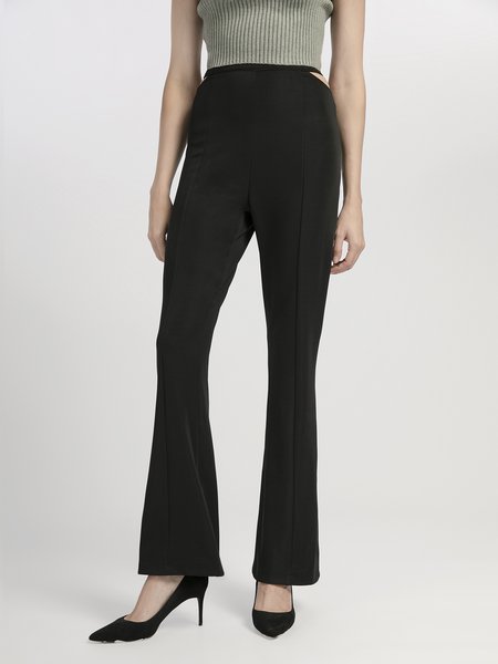 

Hollow Out Fitted Flare Leg Pants, Black, Flared Pants