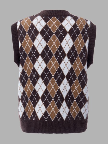 

Acrylic V Neck Sweater, Brown, Pullovers