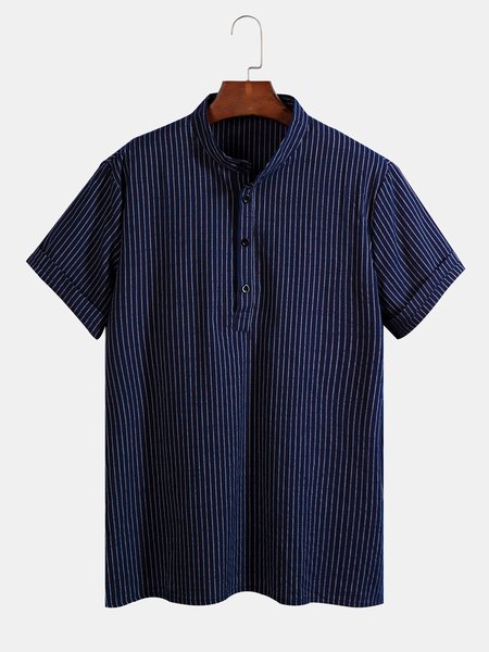 

Men's Cotton-Blend Vintage Shirt Collar Shirts, Navy blue, Shirts ＆ Blouse