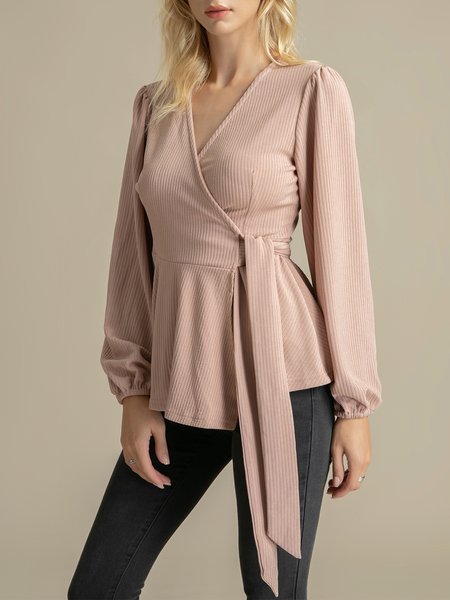 

V Neck Regular Fit Work Elegant Top, Khaki, Tops