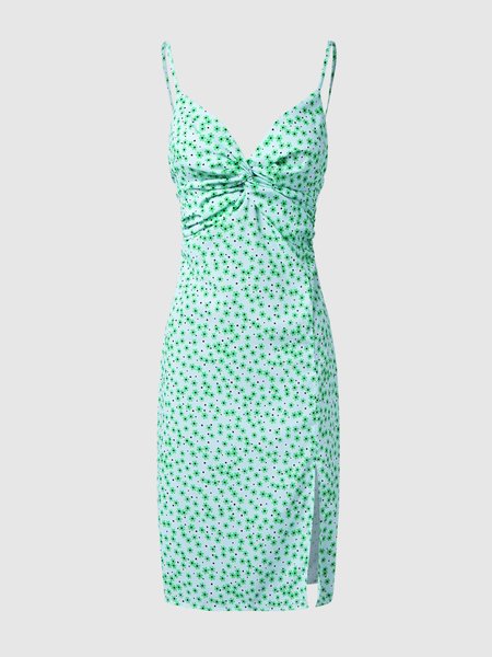 

Elegant Slim Fit Floral Spaghetti Dress, Aqua, Midi Dresses