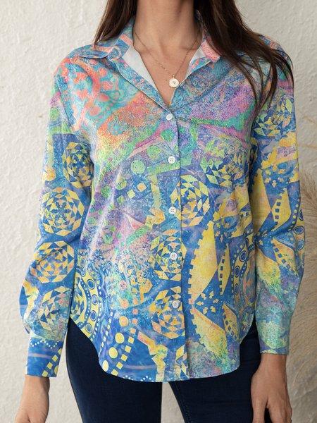 

Long Sleeve Cotton-Blend Shift Shirts & Tops, As picture, Blouses & Shirts