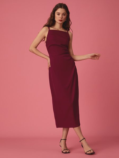 

Elegant Regular Fit Solid Dresse, Wine red, Maxi Dresses