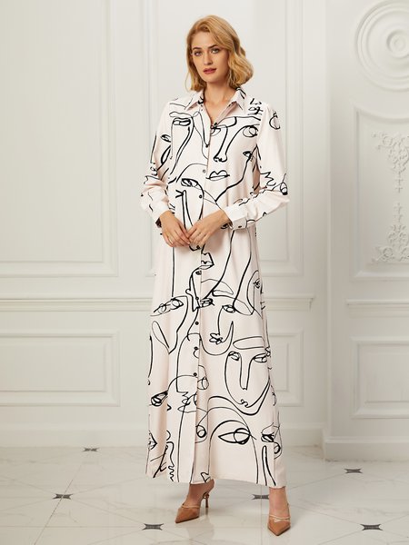 

Daily Regular Fit Elegant Abstract Dress, Apricot, Dresses