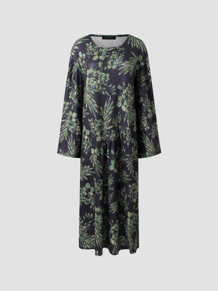 

Loosen Flare Sleeve Dresses, Darkgreen, Floral Dresses