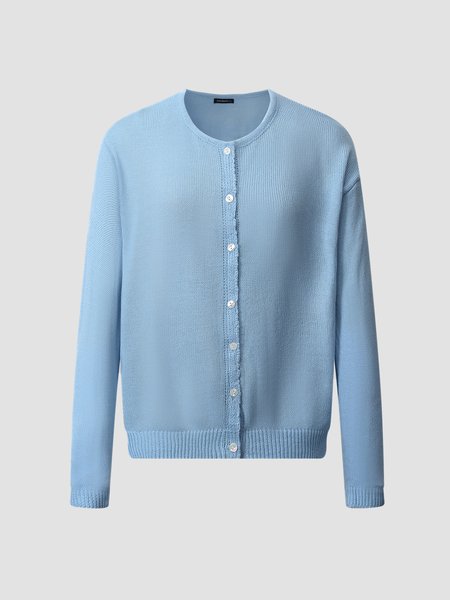 

Daily Casual Round Neck Holiday Button Up Solid Color Sweater, Blue, Auto-clearance