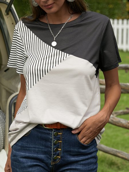 

Cotton-Blend Short Sleeve Casual T-Shirts, As picture, T-Shirts