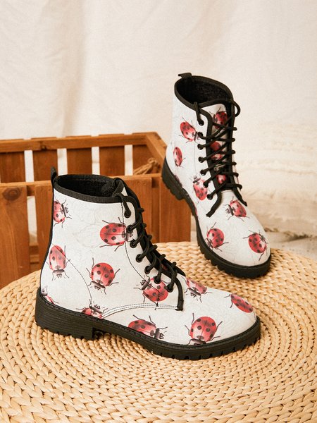 

Simple Ladybug Flower Print Martin Boots, As picture, Boots