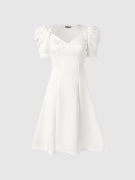

Square Neck Elegant Dress, White, Midi Dresses