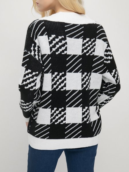 

Grid Loosen Casual Cardigan, As picture, Cardigans