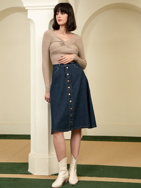 

Casual Denim Midi Skirt, As picture, Midi Skirts