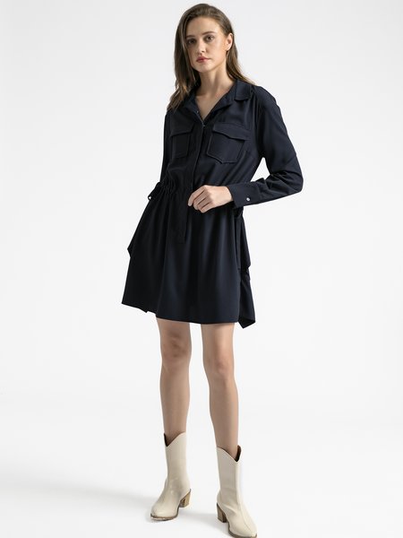 

Long Sleeve Holiday Dress With Belt, Navyblue, Mini Dresses