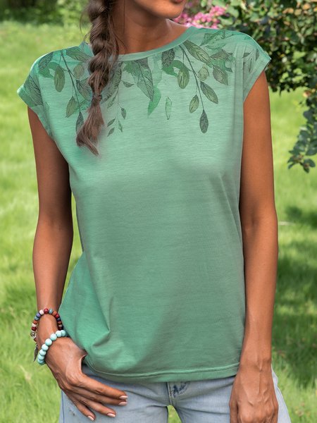

Crew Neck Shift Short Sleeve Cotton-Blend T-shirt, Green, T-Shirts