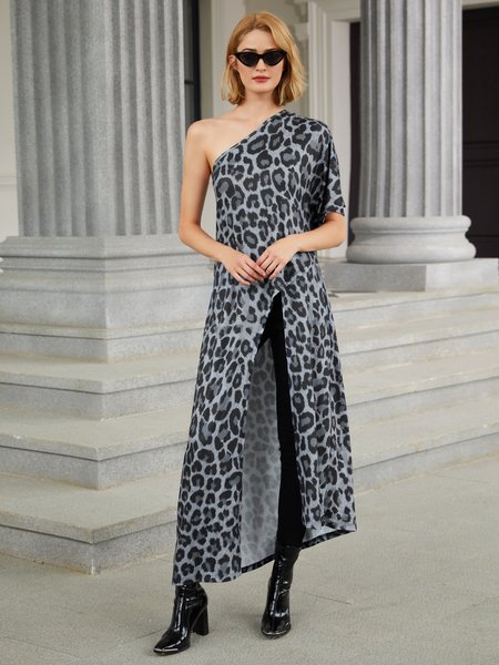 

Holiday Printed Leopard Half Sleeve Top, Gray, Tops
