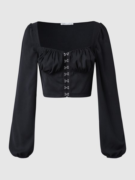 

Square Neck Regular Fit Solid Tops, Black, Tops