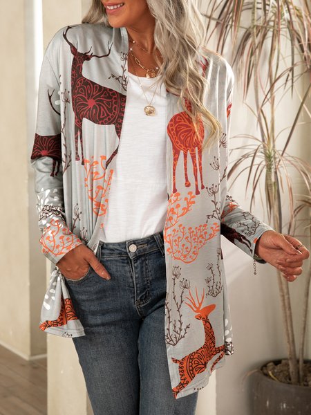 

Long Sleeve Cotton-Blend Casual Outerwear, Gray, Outerwear