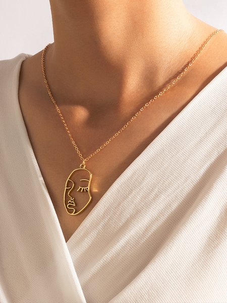 

Geometric simple personality face necklace, Golden, Necklaces