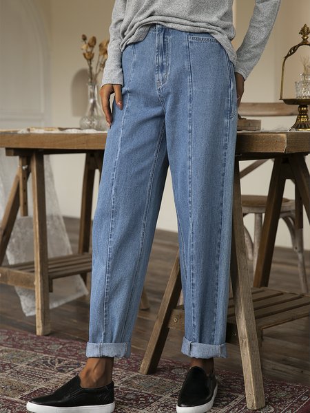 

Plain Denim Pants, As picture, Pants