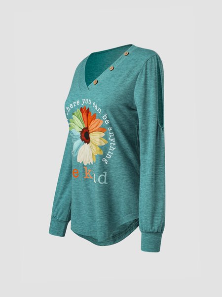 

Loosen Casual Cotton Blends Off Shoulder Shirts & Tops, Green, Long sleeve tops