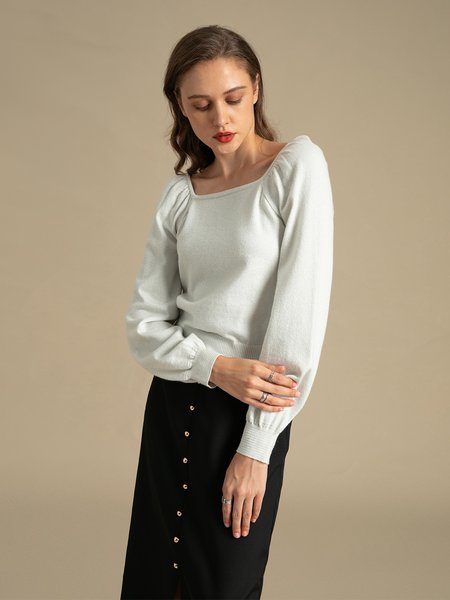 

Sweet Shift Long Sleeve Loosen Sweater, White, Pullovers