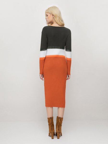 

Long Sleeve Round Neck Sweater Dress, As picture, Midi Dresses