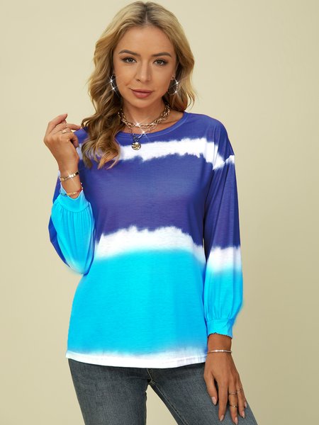 

Crew Neck Casual Tops, Blue, Tops