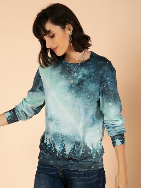 

Women's Northern Lights Treetop Print Sweatshirts, Green, Sweatshirts & Hoodies