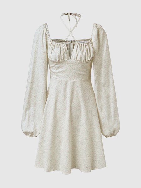 

Puff Sleeve Elegant Square Neck Dress, Aqua, Mini Dresses