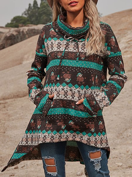 

Gray Crew Neck Tribal Boho Outerwear, Tops