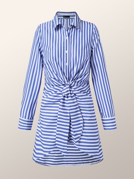 

Stripes Long Sleeve Casual Cocoon Dress, Blue, Mini Dresses