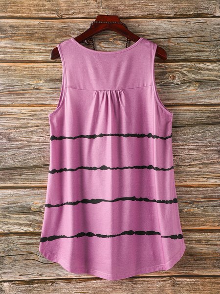 

Striped print casual tank top, Pink, T-Shirts