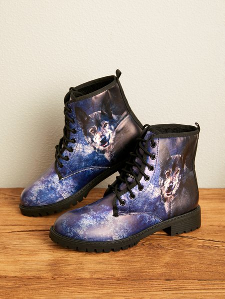 

Personalized Wolf Print Martin Boots, Blue, Boots