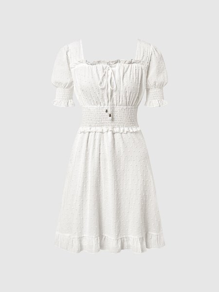 

Elegant Regular Fit Solid Cable Dress, White, Mini Dresses