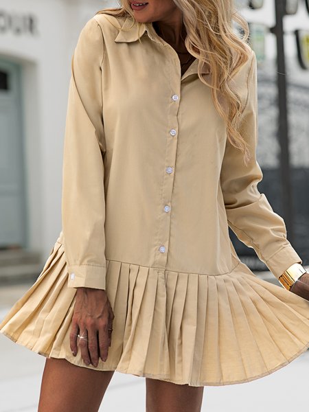 

Long Sleeve Casual Plain Dresses, Khaki, Dresses