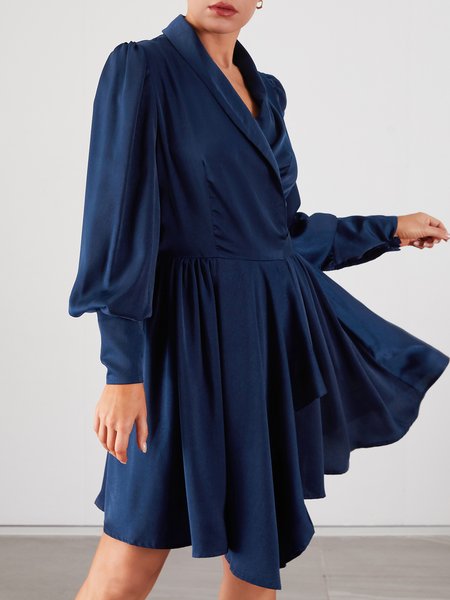 

V Neck Elegant Long sleeve Dress, Dark blue, Dresses