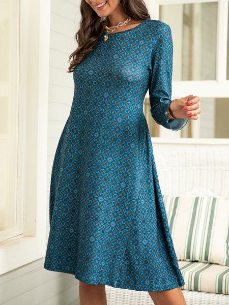 Printed Long Sleeve Knitting Dress