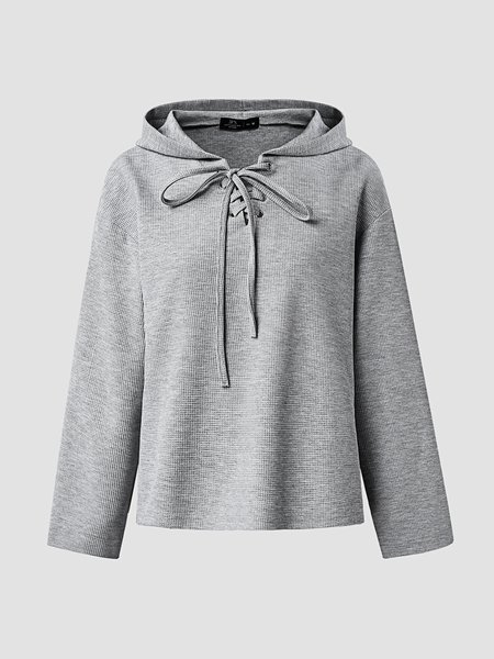 

Hooded Sporty Plain Shirts & Tops, Gray, Long sleeve tops