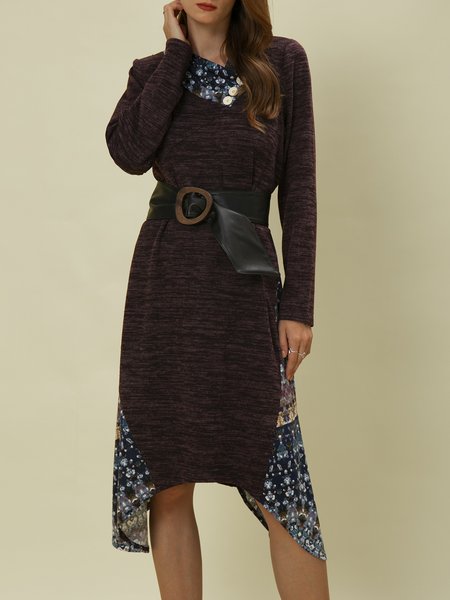 

Cotton-Blend Long Sleeve Casual Dresses, Wine red, Midi Dresses
