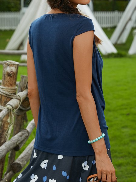 

Plus Size Short Sleeve Crew Neck Casual Plain Shirts & Tops, Blue, T-Shirts