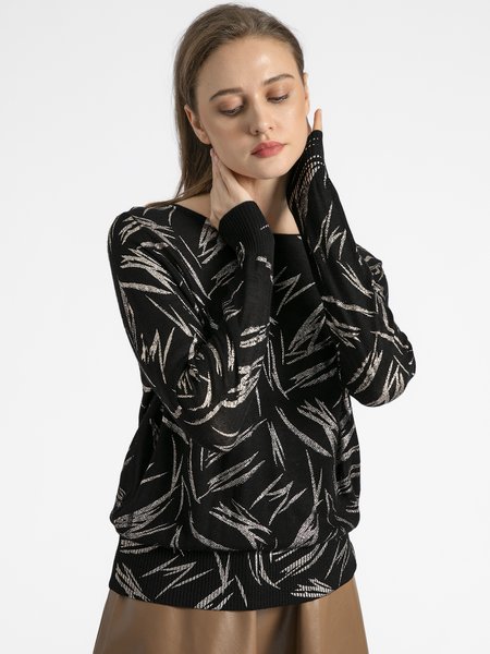 

Long Sleeve Shift Acrylic Vintage Pullover, Black, Pullovers