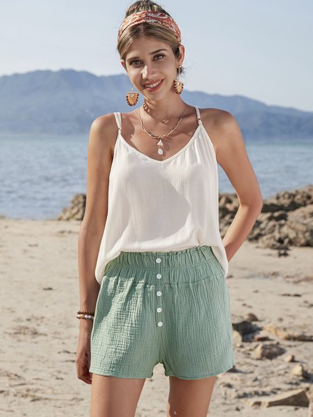 

Cotton-Blend Solid Casual Pants, White, Shorts