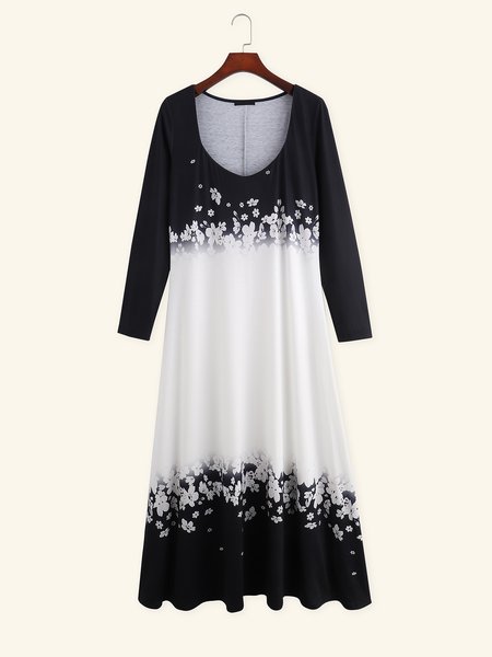 

A-Line Holiday Floral-Print Long Sleeve Dress, White-black, Auto-clearance