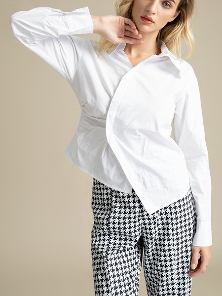 

Plain Long Sleeve Casual Shirt Collar Top, White, Blouses and Shirts