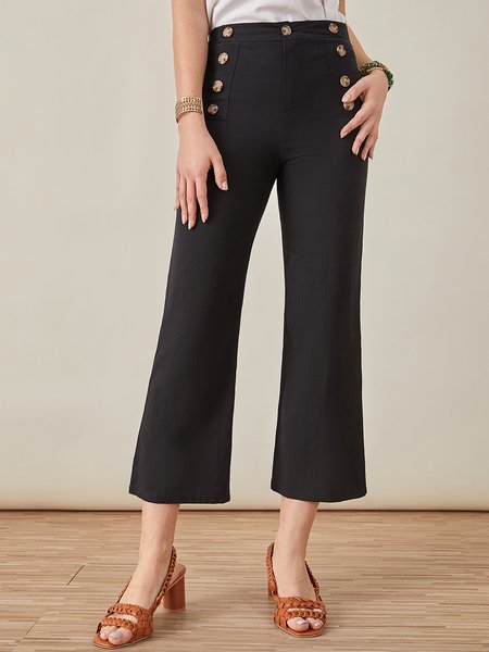 

Casual Loosen Plain Pants, Black, Pants