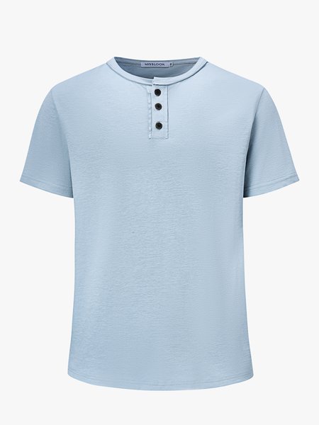 

Men's Henley Collar Short Sleeve Tee, Blue, T-shirt