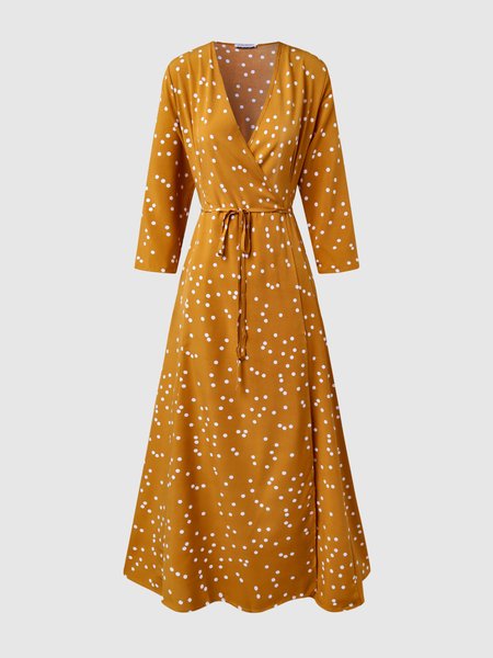 

Elegant V Neck Side Tie Dress, Orange, Maxi Dresses