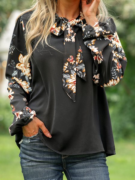 

long sleeve shift floral shirts & tops, Black, Blouses & Shirts