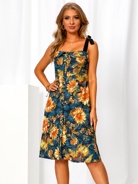 

A-Line Cold Shoulder Vintage Floral Weaving Dress, Darkgreen, Dresses