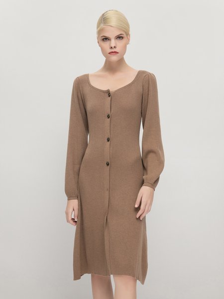 

Wool/Knitting Round Neck Dress, As picture, Midi Dresses