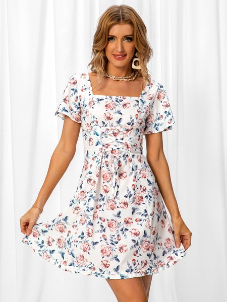 

A-Line Frill Sleeve Vintage Weaving Dress, White, Dresses
